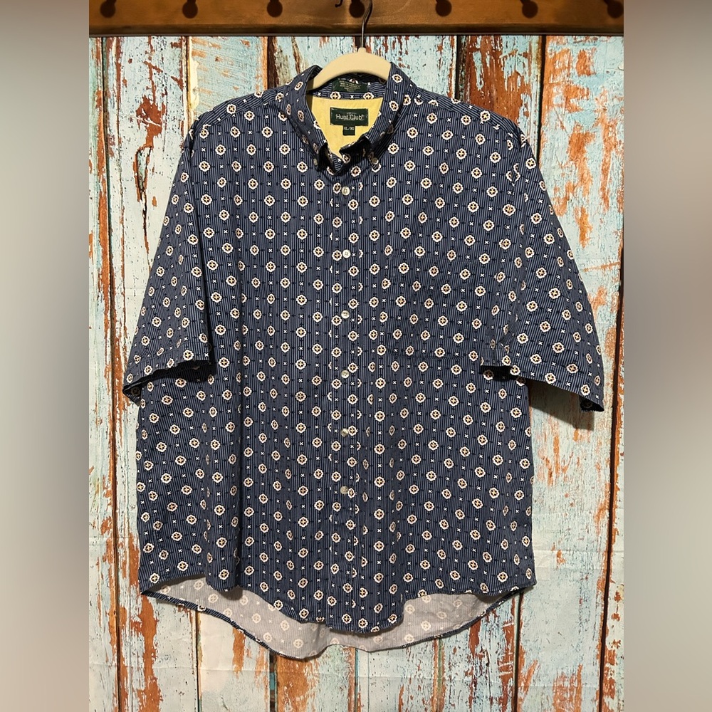 Hunt Club Navy Casual Button Down Shirt with Intricate Pattern